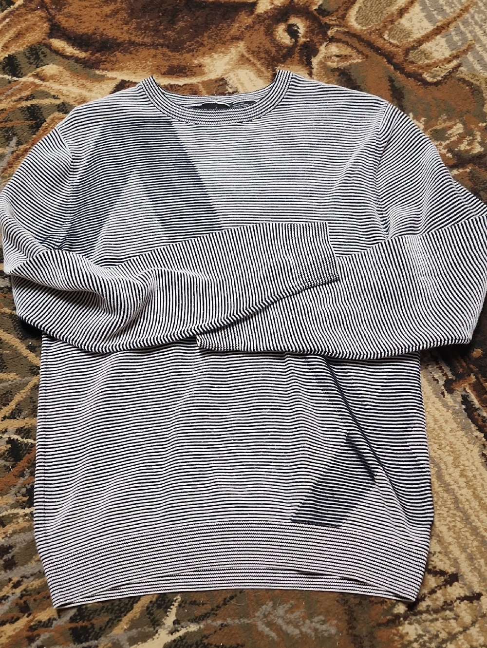 Armani Exchange Black and White Striped Long-Sleeve Tee